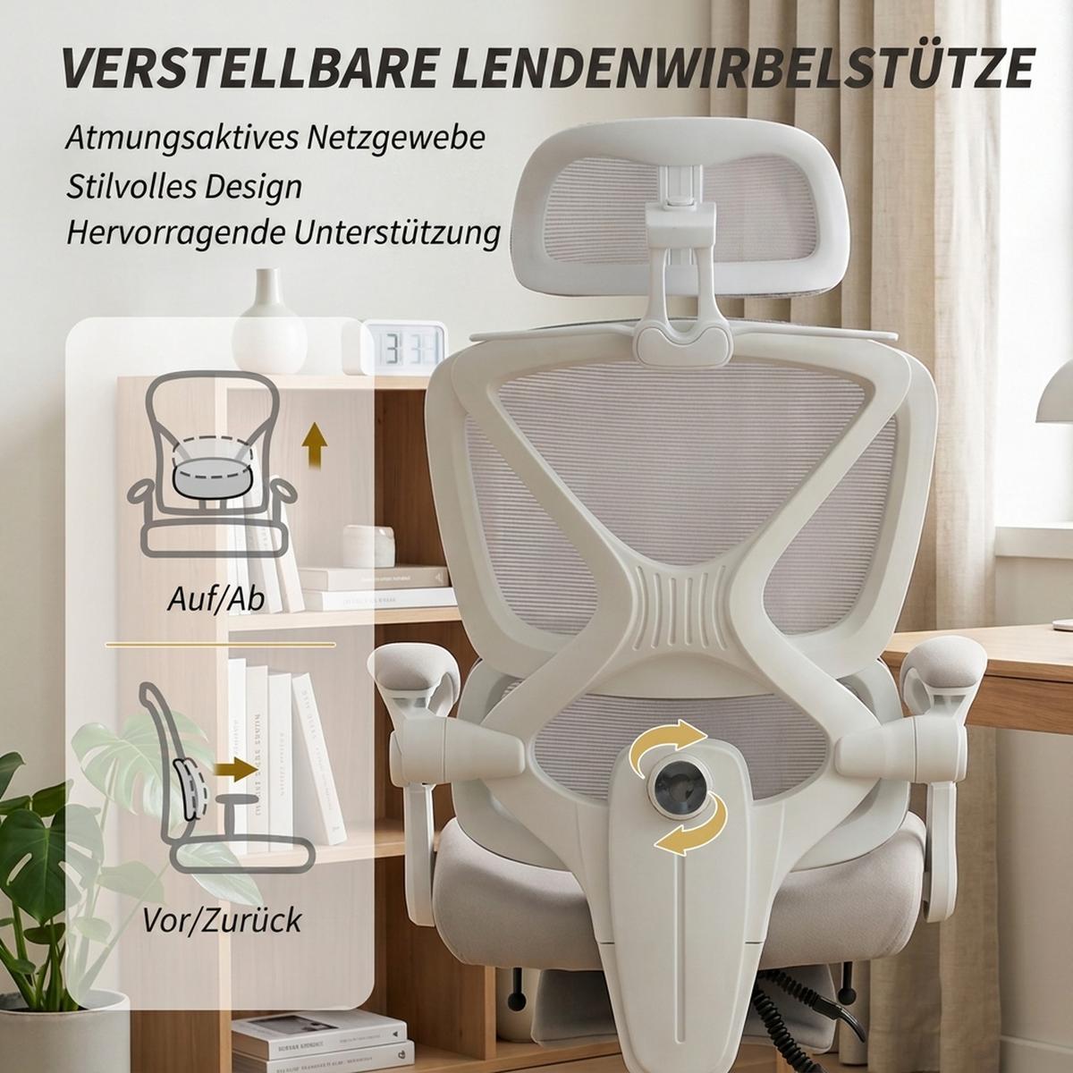 BÜROSTUHL Polyester Hellgrau - Hellgrau, Kunststoff/Textil (71/129/70cm) - HOMCOM