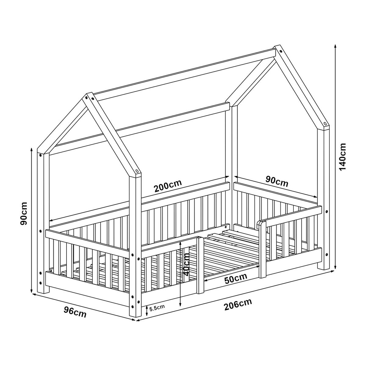 HAUSBETT Sisimiut - Pink/Weiß, Holz (90/200cm) - [en.casa]