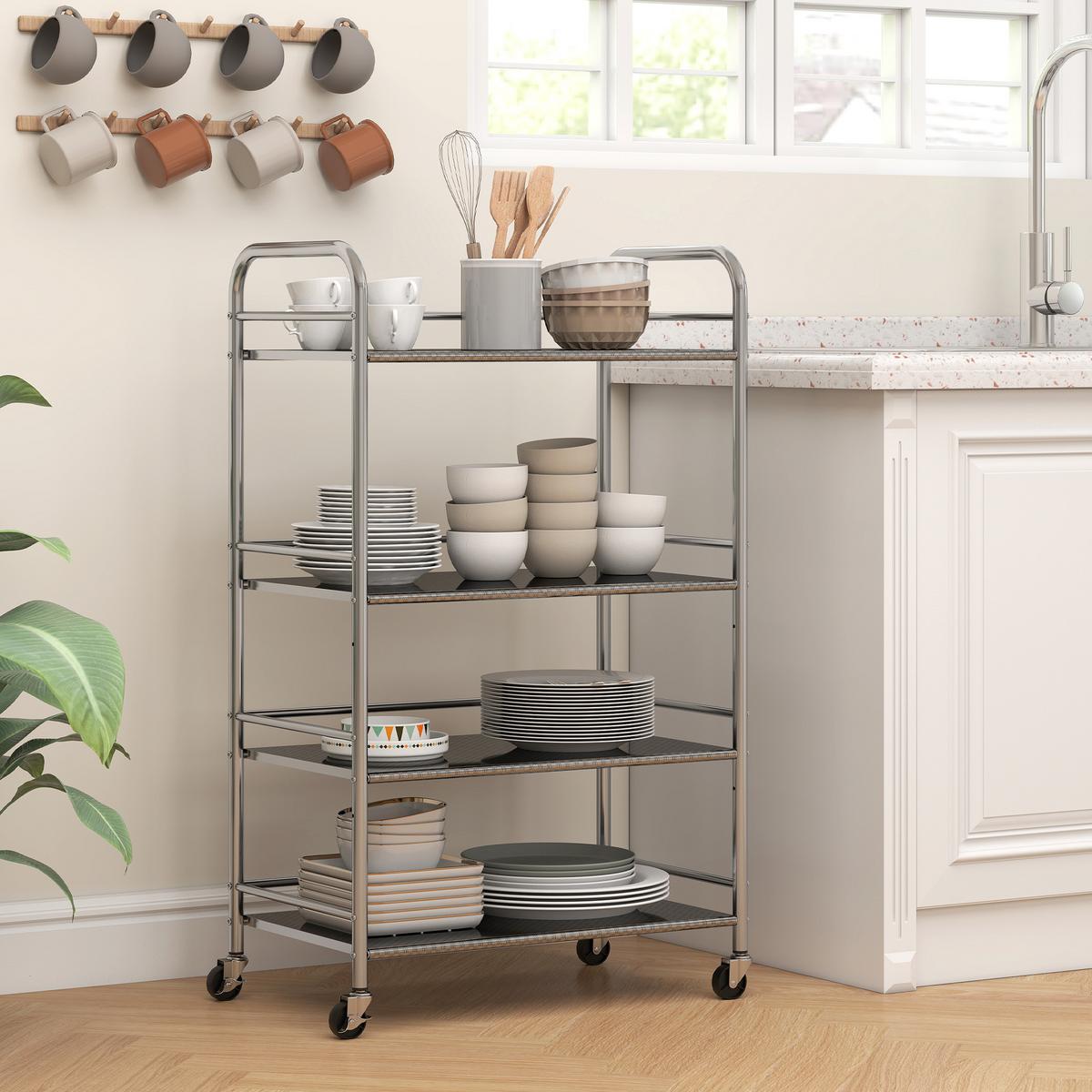 SERVIERWAGEN Edelstahl Silber - Silberfarben, Metall (35/100/60cm) - HOMCOM