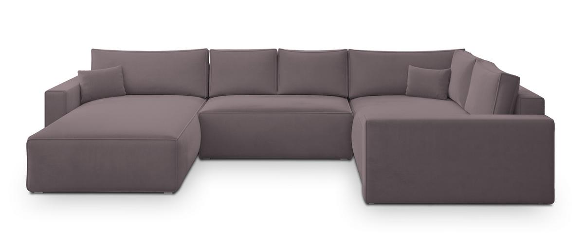 WOHNLANDSCHAFT VELAMI R-S Lila Velours-Stoff mit Schlaffunktion - Lila, Holz (365/83/194cm) - MASSENO