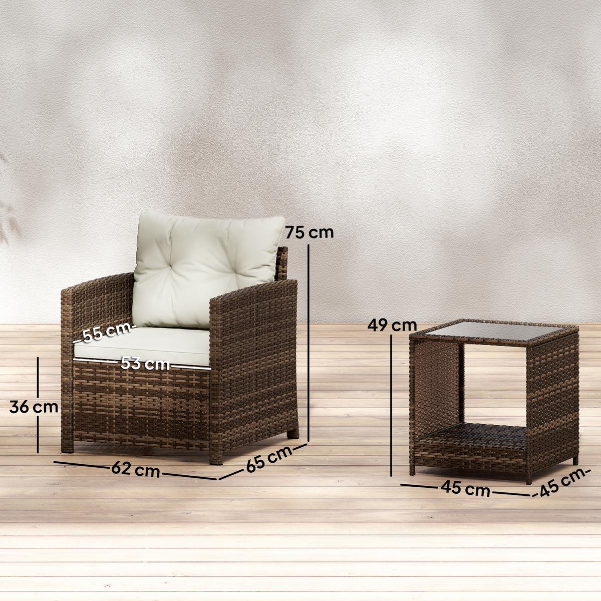 BISTROSET 3er Set PE-Rattan Stahl Cremeweiß - Creme/Schwarz, Kunststoff/Textil - Outsunny