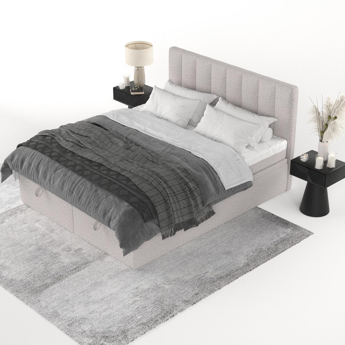 BOXBETT Lume 180/200 cm Beige im Riva Stoff - Beige/Schwarz, Holz/Holzwerkstoff (180/200cm) - AltaBeds