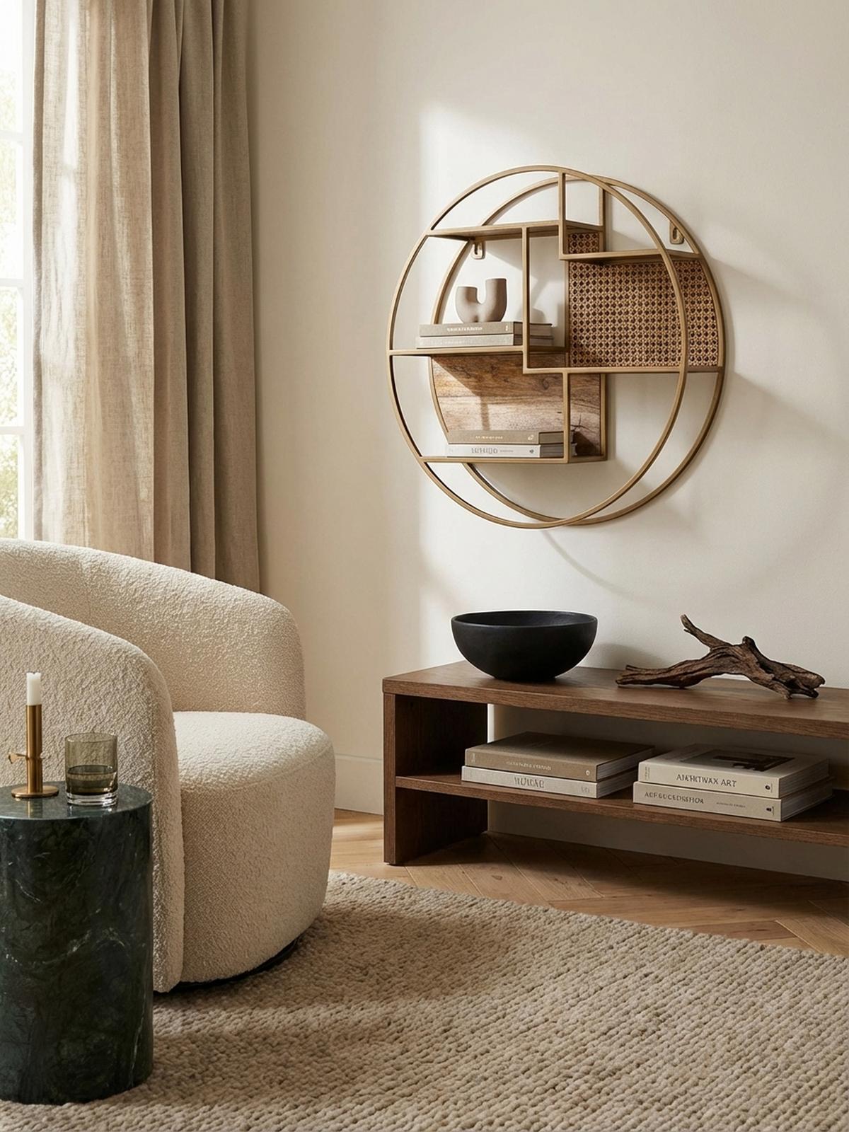 WANDREGAL Rattan Massivholz Metall Industrial Stil mit 5 Ablagen - Braun, Holz/Metall (62/17/62cm) - KADIMA DESIGN