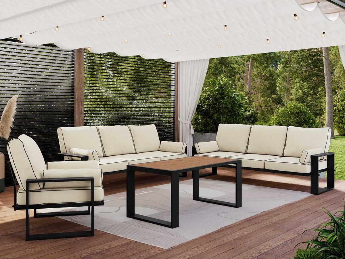 GARTENMÖBEL-SET ELBA: 1x Tisch, 2x Sofa, 1x Sessel - Beige - Beige, Textil - MKS