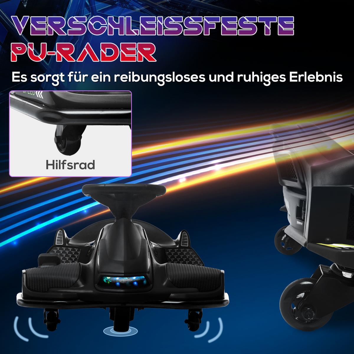 KINDER-ELEKTROGOKART 12 V 3-8km/h Drift Kart mit Driftmodus Lichtern Musik - Schwarz, Kunststoff (90/53/99cm) - HOMCOM