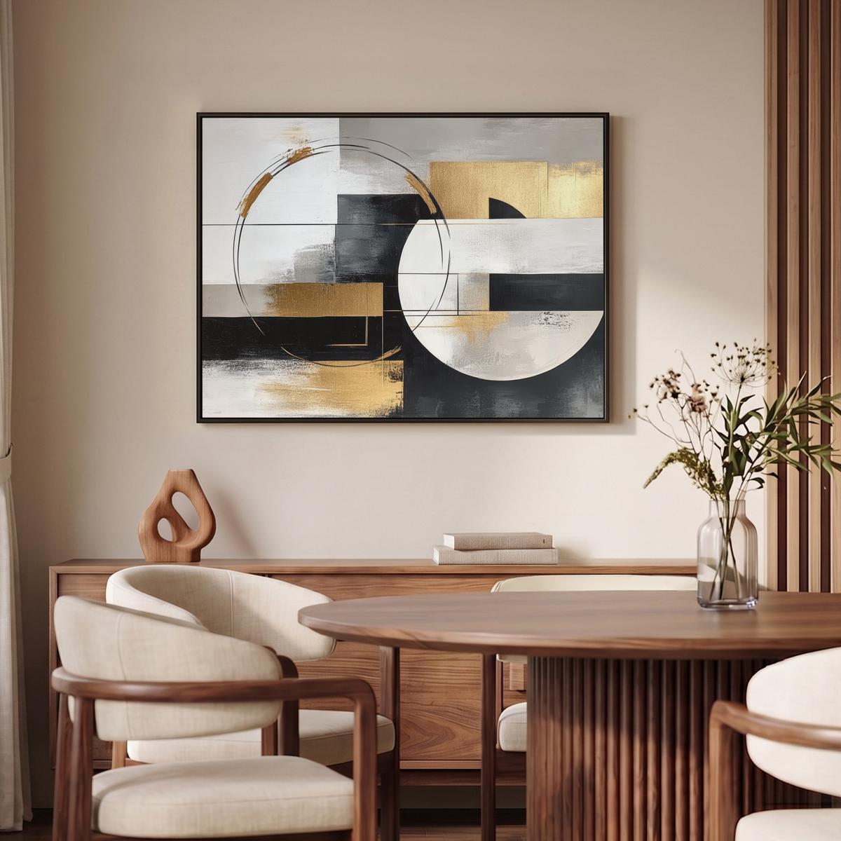 LEINWAND Bilder mit Rahmen - Abstrakt - Gold - Silber - Formen - Ästhetik - 100x70 - Multicolor, Textil (100/70cm) - MuchoWow