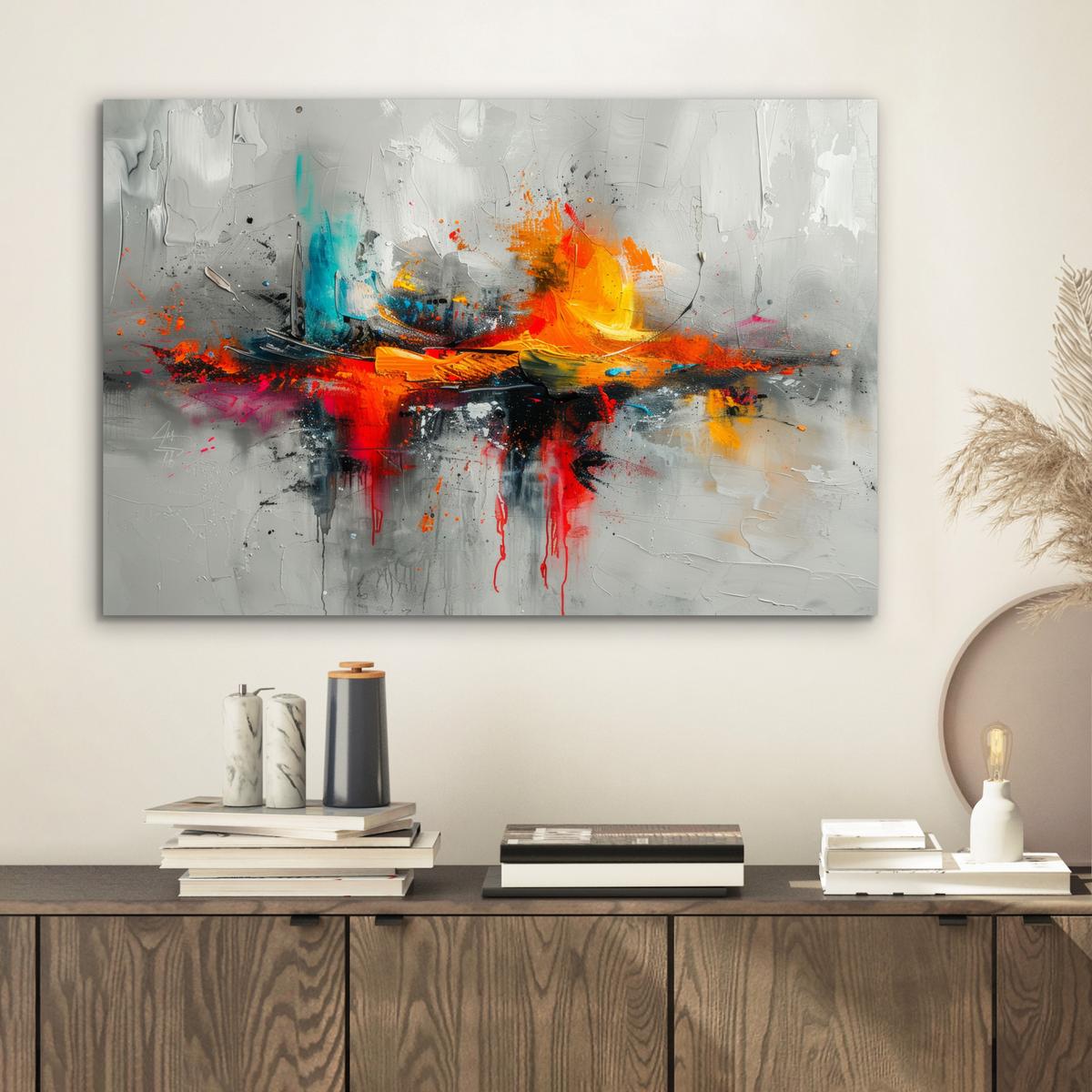 METALLBILD Moderne Kunst - Orange - Grau - Abstrakt Wandbild 60x40 cm - Hellgrau, Metall (60/40cm) - MuchoWow