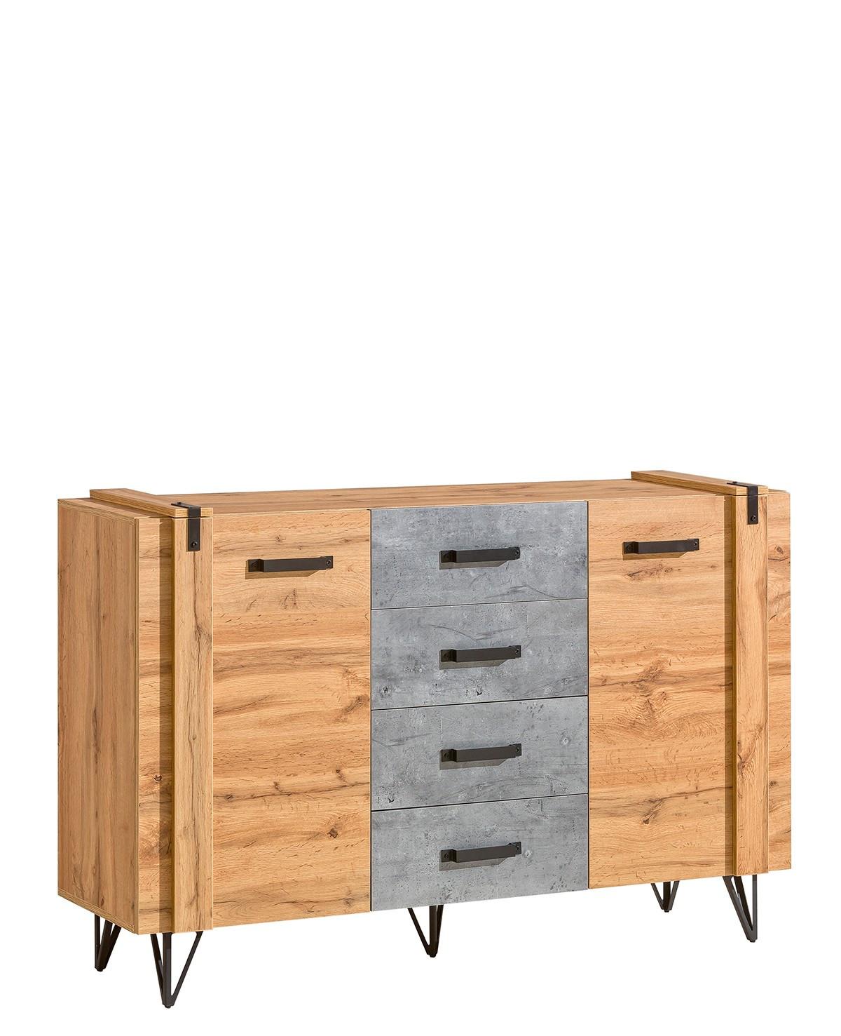 KOMMODE BRANDO 135/97/41,3cm mit 4 Schubladen 2 Türen Eiche Wotan - Taupe/Eiche Wotan, Holzwerkstoff (135/97/41.3cm) - MASSENO