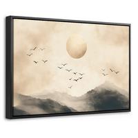 LEINWAND Bilder mit Rahmen - Landschaft - Japandi - Vogel - 30x20 - Beige, Textil (30/20cm) - MuchoWow