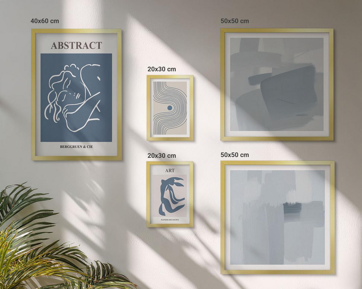 BILDER SET 5er Set - 50x50 cm & 20x30 cm & 40x60 cm Goldrahmen - Poster mit abstrakten Linien und Wellen - Goldfarben, Kunststoff (40/60cm) - TULUP