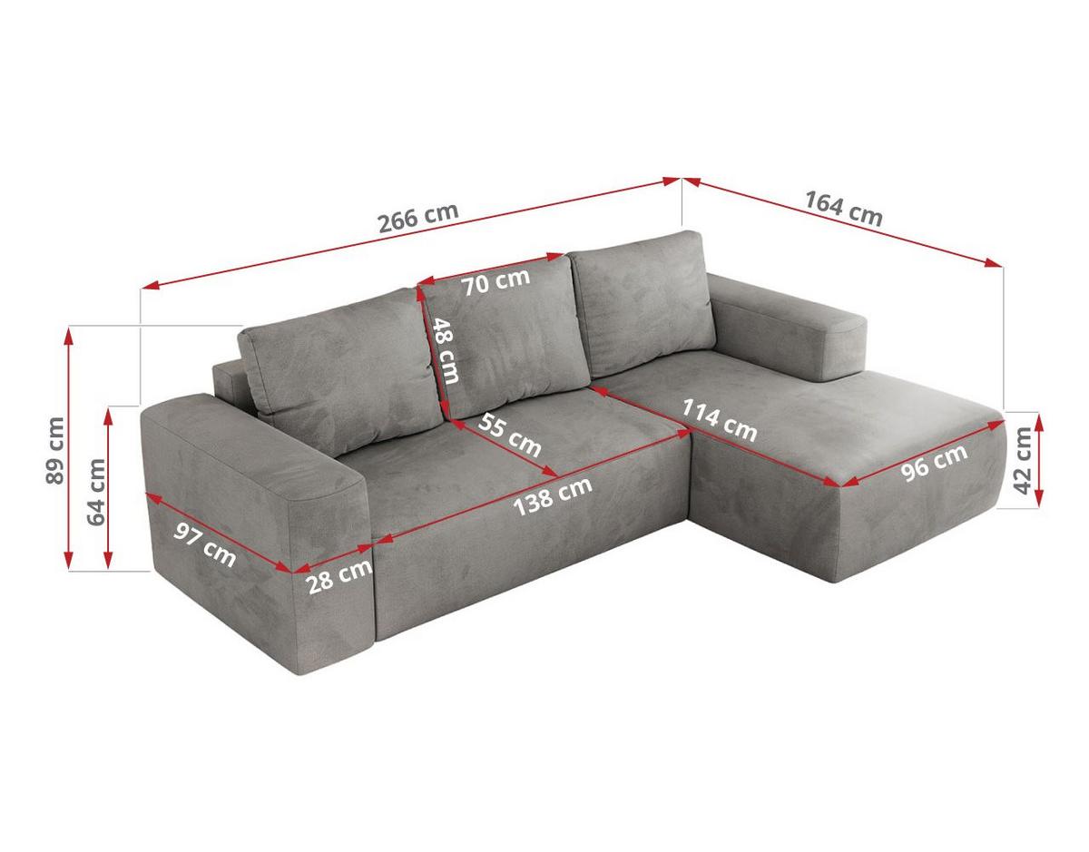 ECKSOFA TRENTINO L Hellgrau Velvet - Rechts - Hellgrau/Schwarz, Kunststoff/Textil (164/266cm) - MKS