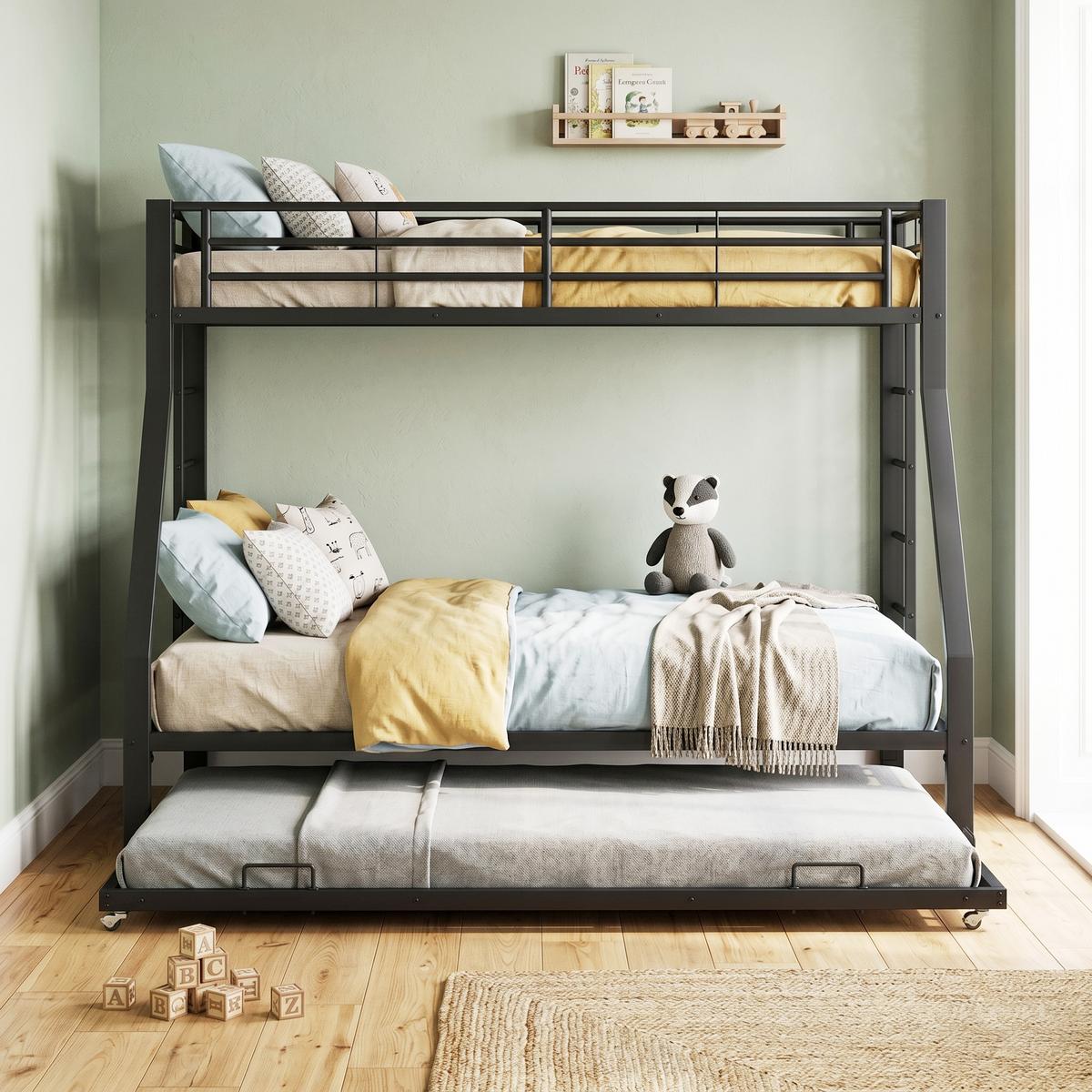 ETAGENBETT metall schwarz 90x200cm mit ausziehbett - Schwarz, Metall (90/200cm) - Urban Meuble