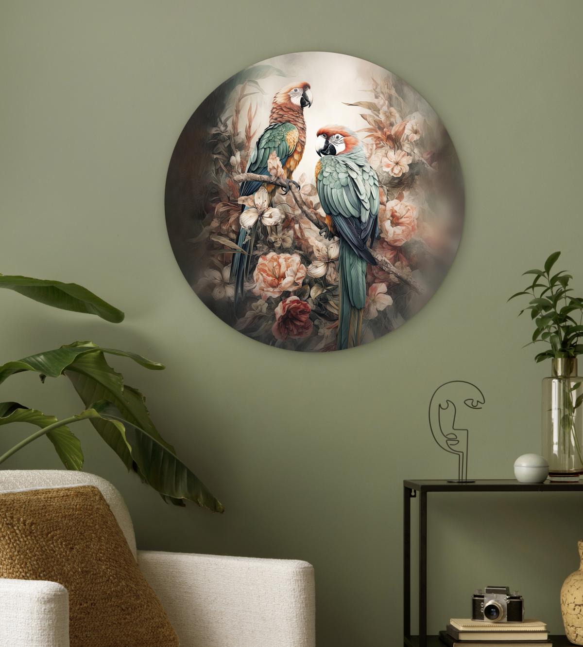 WANDBILD Papageien - Vögel - Natur - Blumen Wanddeko Schlafzimmer 60x60 cm - Baltimorefarben, Kunststoff (60/60cm) - MuchoWow