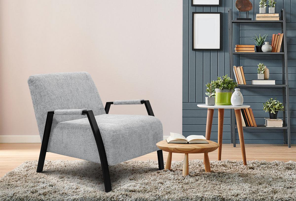 SESSEL KOBE, hellgrau - Hellgrau/Schwarz, Holz/Textil (72/76/90cm) - Wozimo