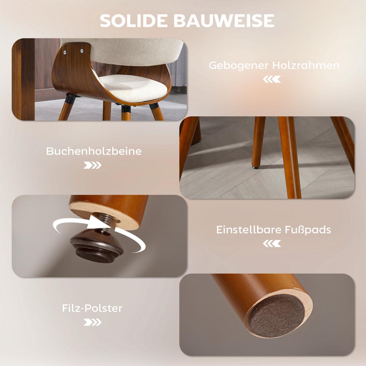 ESSZIMMERSTUHL Polyester Schaumstoff Beige - Beige, Holz (55/75/62cm) - HOMCOM
