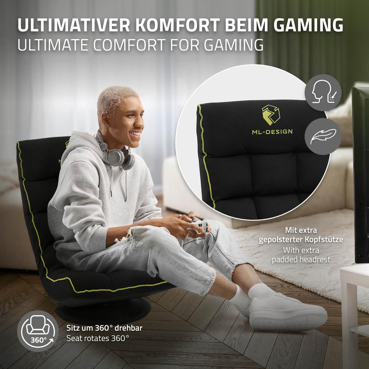 GAMING BODENSTUHL Schwarz-Grün Stoffbezug 360° drehbar & verstellbar - Schwarz/Grün, Textil (56/85/92cm) - ML-DESIGN
