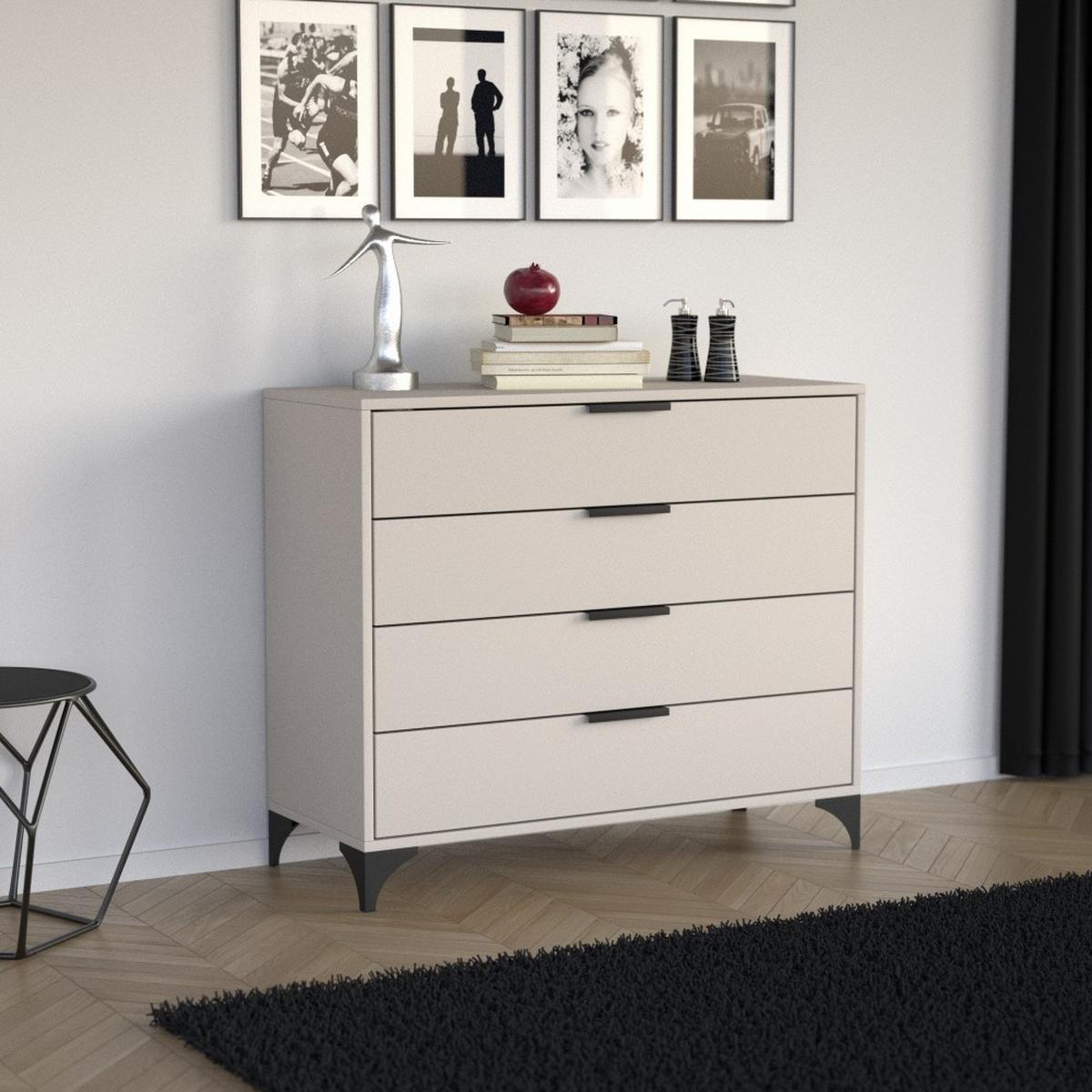 KOMMODE Home mit 4 Schubladen, 80 cm, mit Griffen, Kaschmir - Kaschmir/Schwarz, Holzwerkstoff (80/85/40cm) - Beautysofa