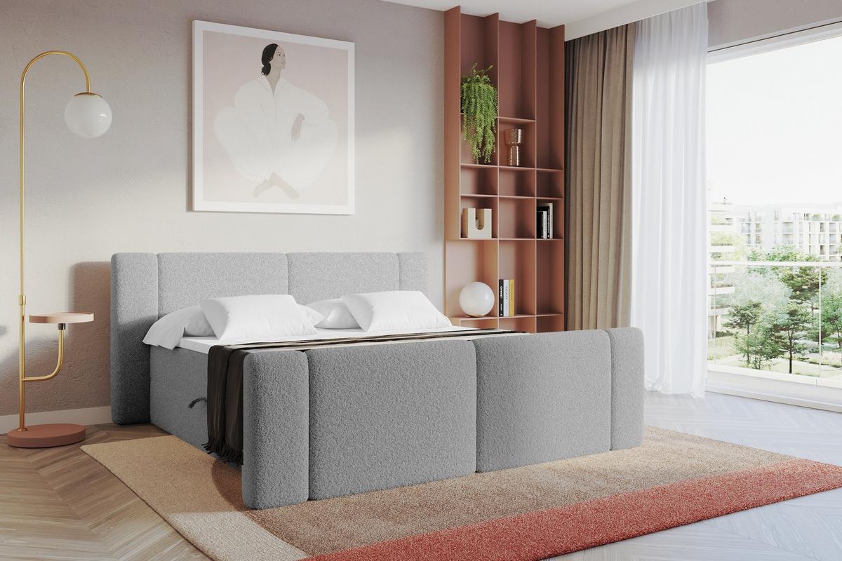 BOXBETT mit Matratze H3 - EVON Zanozek - 180x200 cm Hellgrau - Hellgrau, Holzwerkstoff (180/200cm) - ALTDECOR