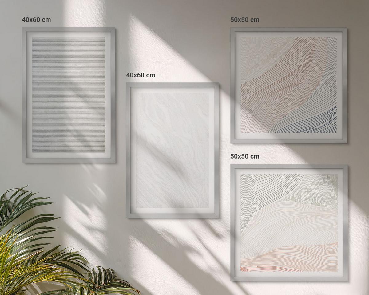 BILDER SET 4er Set - 50x50 cm & 40x60 cm Silberner Rahmen - Leuchtende Strukturen, Sandmuster - Silberfarben, Kunststoff (50/50cm) - TULUP
