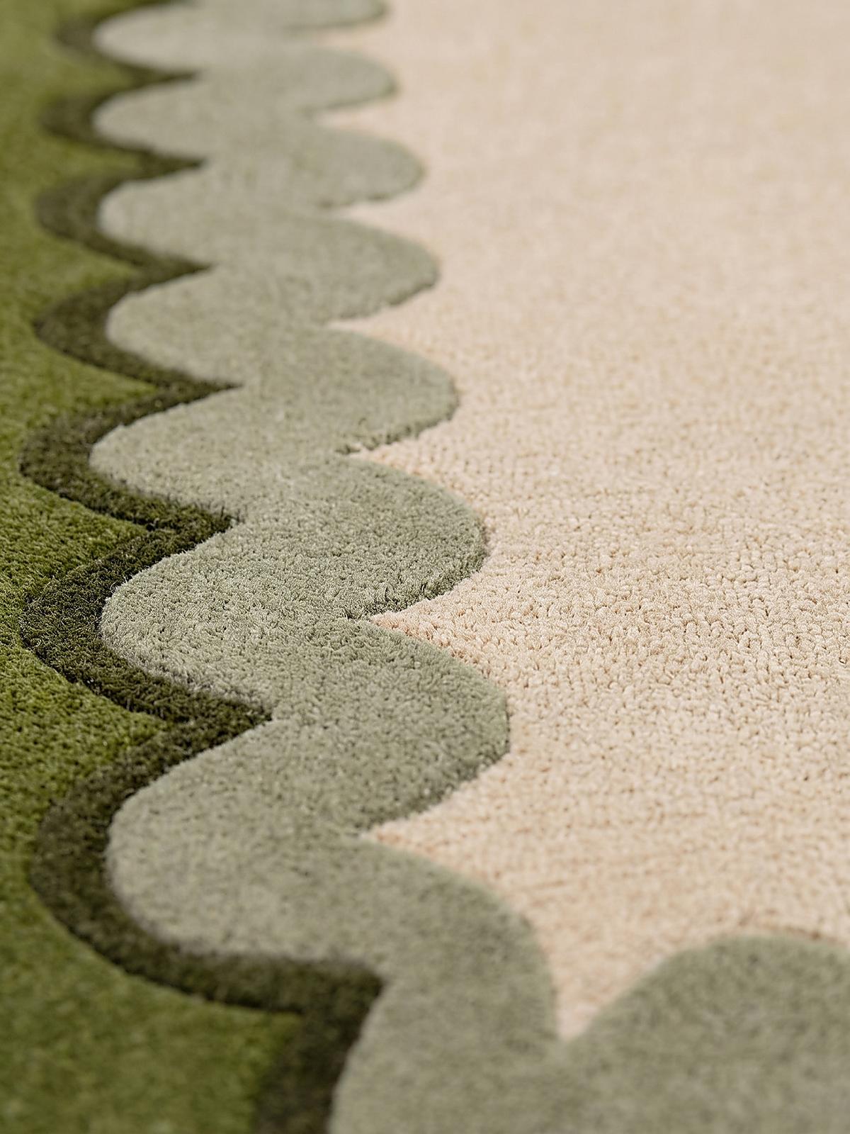 TEPPICHLÄUFER handgetuftet WAVENEY, Zickzack-Wellenbordüre, Olivgrün, 80 x 230 cm - Grün, Textil (80/230cm) - KADIMA DESIGN