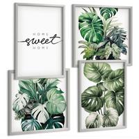 BILDER SET 4er Set - 50x50 cm & 40x60 cm Silberner Rahmen - Sweet Home Green Plants - Silberfarben, Kunststoff (50/50cm) - TULUP