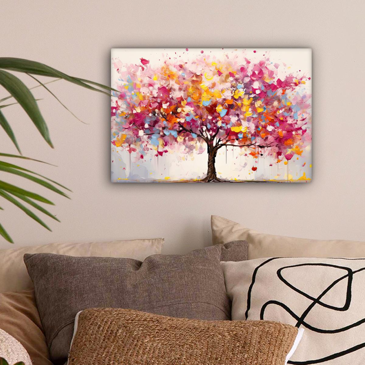 LEINWANDBILD Aquarell - Baum - Kunst - Abstrakt Deko Schlafzimmer 30x20 cm - Rosa, Textil (30/20cm) - MuchoWow