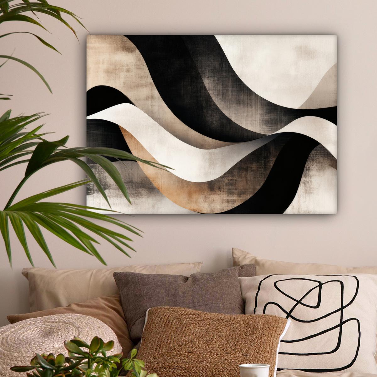 LEINWANDBILD Abstrakt - Wellen - Schwarz - Verwittert Wandbilder 80x60 cm - Trüffeleichefarben, Textil (80/60cm) - MuchoWow