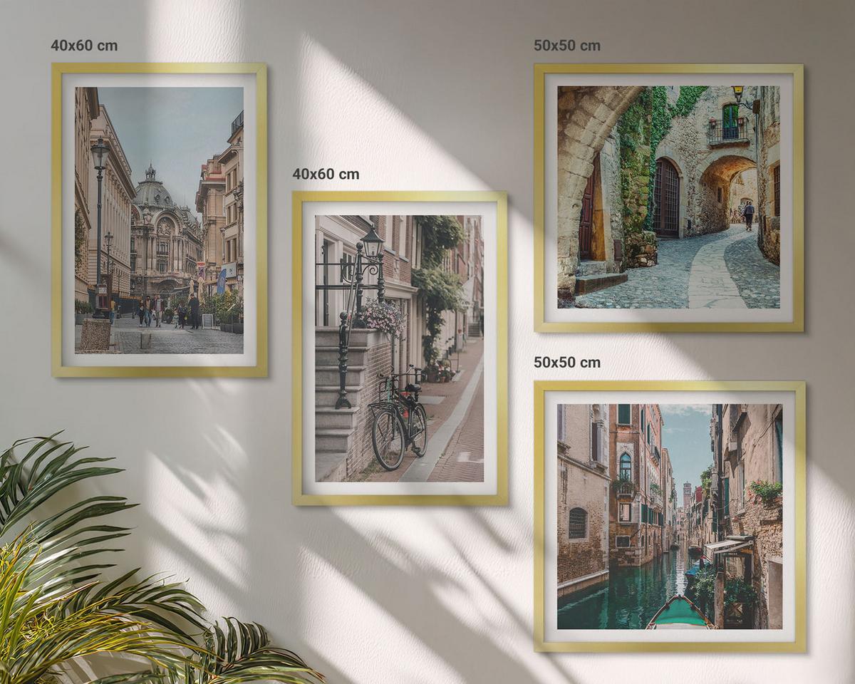 BILDER SET 4er Set - 50x50 cm & 40x60 cm Goldrahmen - Venezianische Straßen Wasserarchitektur - Goldfarben, Kunststoff (50/50cm) - TULUP