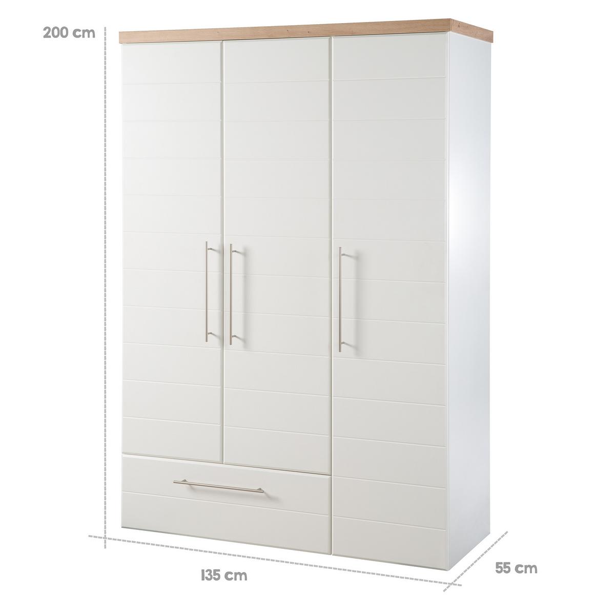 KLEIDERSCHRANK Nele - Weiß, Holzwerkstoff/Metall (136/195/51.5cm) - Roba
