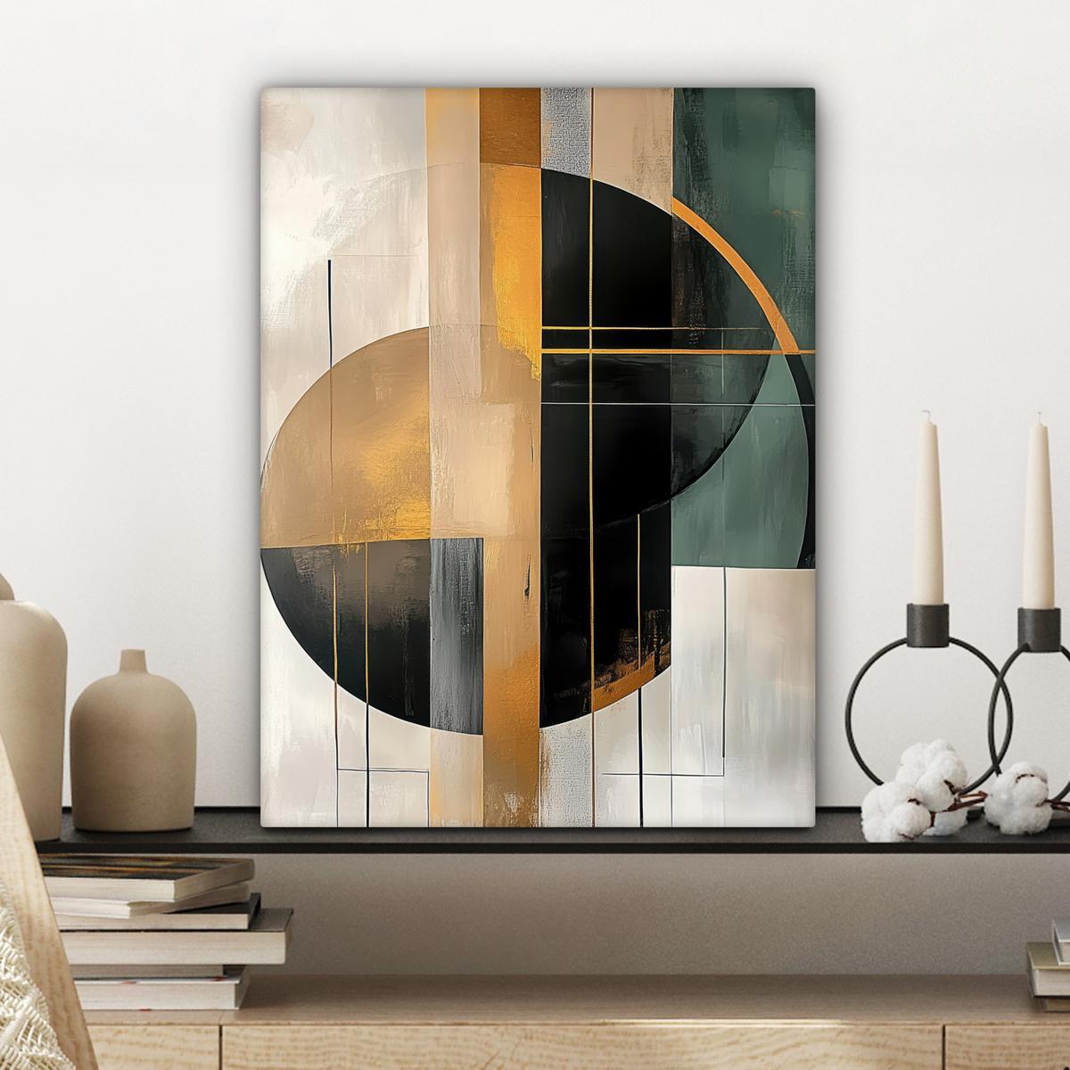 LEINWANDBILD Abstrakt - Gold - Bronze - Grün - Formen - Modern Room Decor 30x40 cm - Multicolor, Textil (30/40cm) - MuchoWow