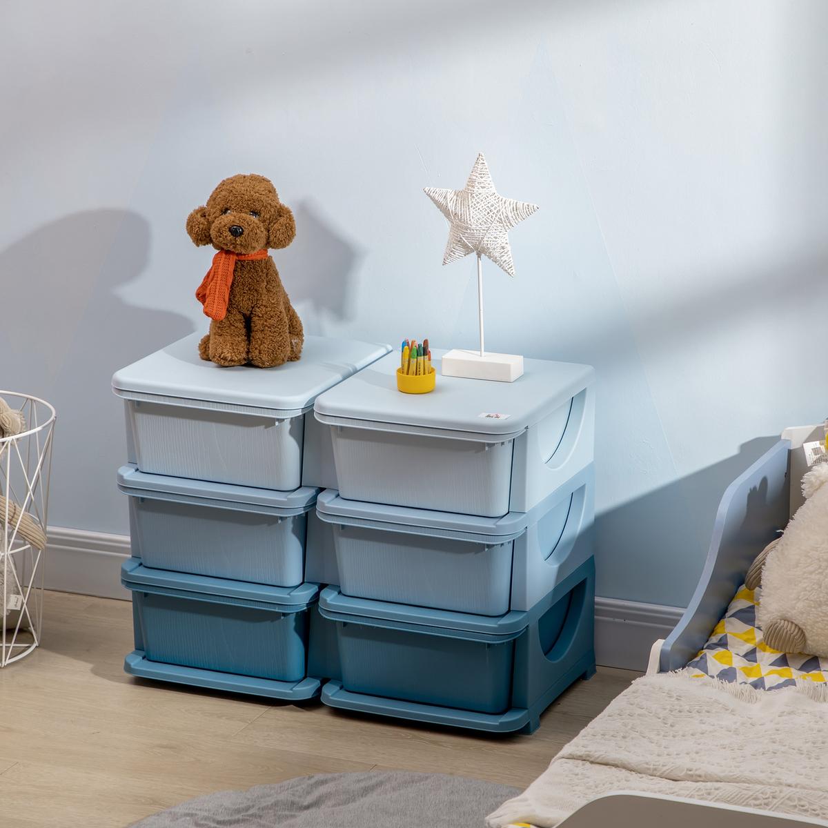 SCHUBLADENSCHRANK für Kinder Aufbewahrungsboxen mit 6 Ebenen Kindermöbel Blau - Blau, Kunststoff (37/56.5/75cm) - HOMCOM