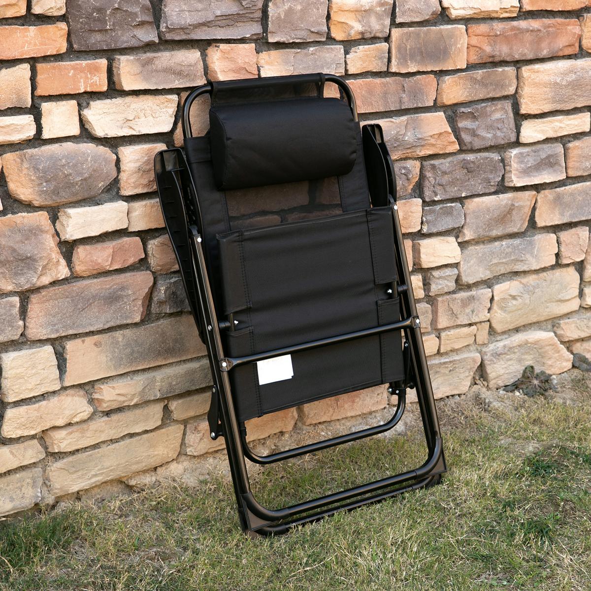 KLAPPSTUHL Campingstuhl 2er-Set, mit verstellbarer Rückenlehne, Stahl Oxford, Schwarz - Schwarz, Metall (70/109/62cm) - Outsunny