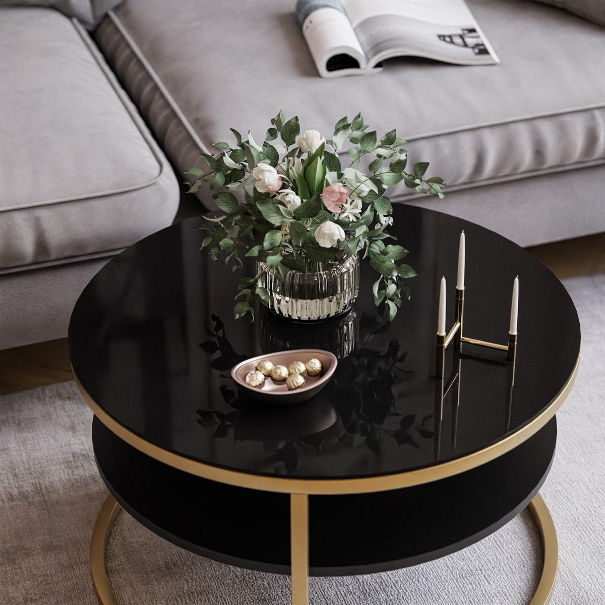 COUCHTISCH CIRI SLIM GLASS mit Regal - Goldfarben/Schwarz, Glas (60/60/41cm) - Lookway