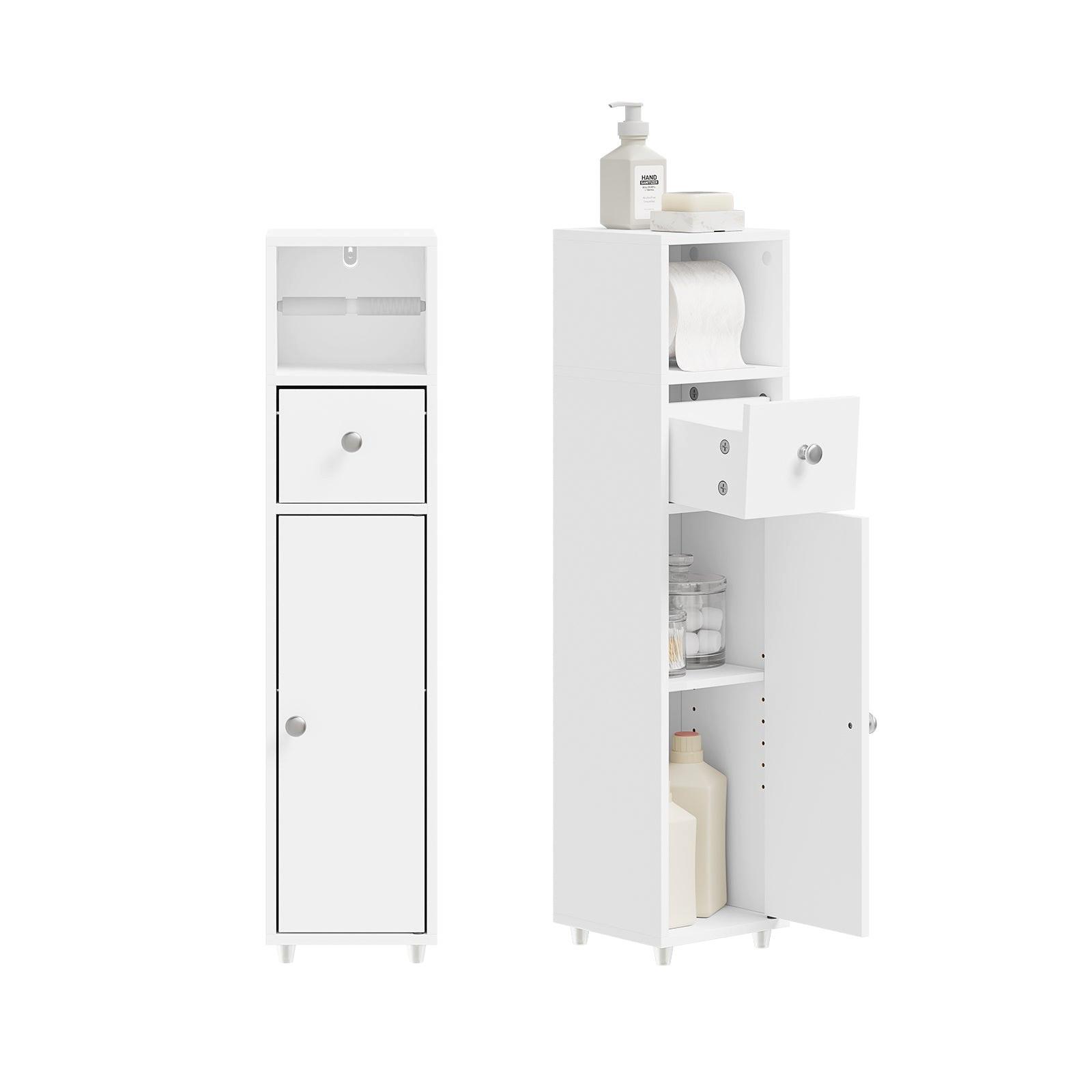 BADEZIMMERSCHRANK mit Toilettenpapierhalter schmal 20cm Weiß BZR219-W - Ahornfarben, Fell (20/85/20cm) - SoBuy
