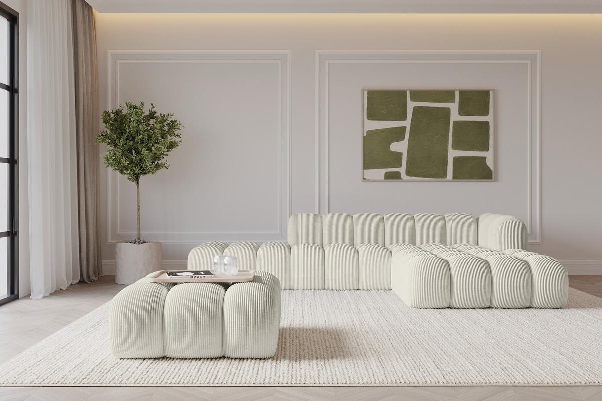 POUF OLEA-PUF 91x87x44 cm Creme Cord Modular Sitzhocker - Ecru/Creme, Holzwerkstoff/Kunststoff (91/44/87cm) - ALTDECOR