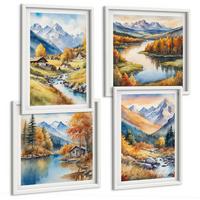 BILDER SET 4er Set - 50x50 cm & 40x60 cm Weißer Rahmen - Herbstliche Naturlandschaften - Weiß, Kunststoff (50/50cm) - TULUP