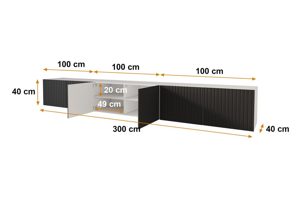 LOWBOARD KITO-W 3x100x40x40 cm - Weiß / Schwarz - Schwarz/Weiß, Holzwerkstoff (300/40/40cm) - ALTDECOR