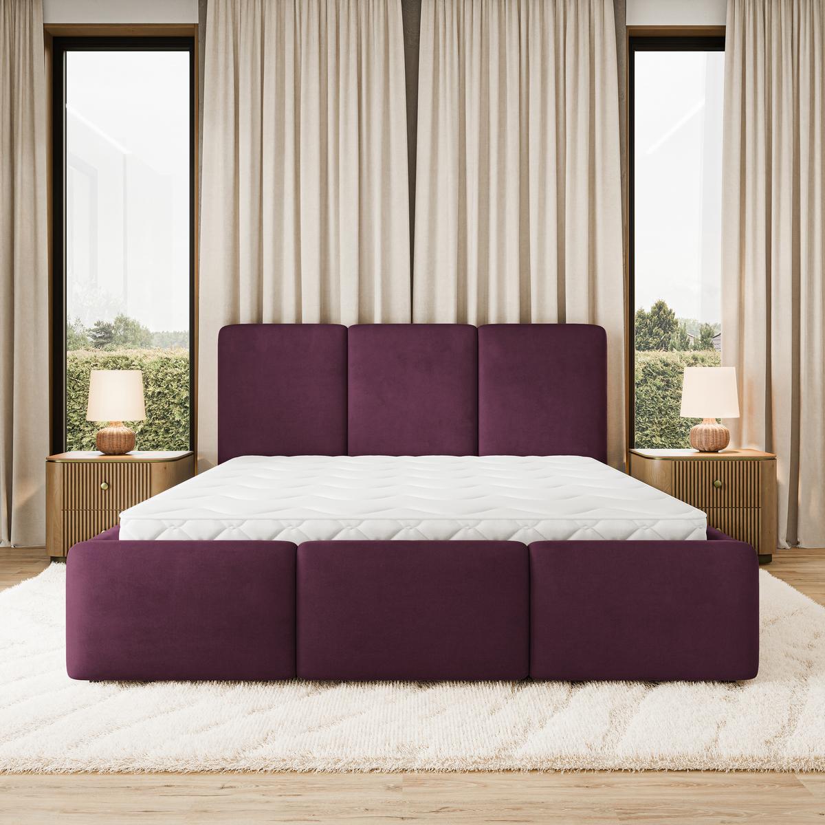 POLSTERBETT MORENA MGV 120x200 cm mit Bettkästen - Violett - Violett, Holz (120/200cm) - MASSENO