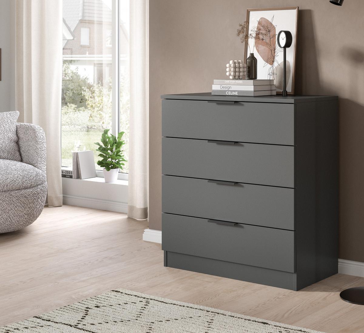 KOMMODE grau 74 x 80 cm, Schubladenkommode mit 4 Schubkästen - Grau, Holzwerkstoff/Metall (74/80/35cm) - Inn.Furn
