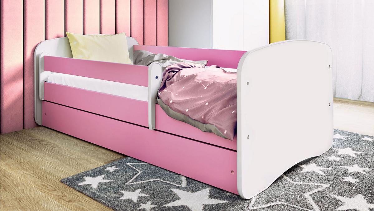 KINDERBETT Emily mit Schublade und Matratze, Rosa 70x140 cm - Weiß, Holzwerkstoff (140/70cm) - WFL GROUP