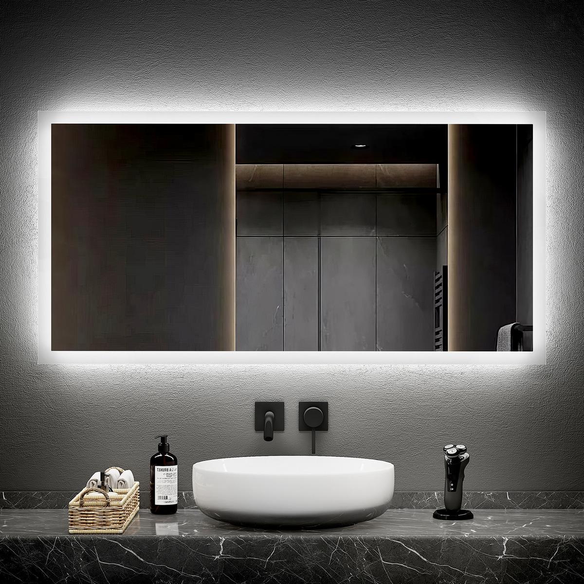 BADSPIEGEL mit Beleuchtung 120/60 cm - Transparent, Glas (120/60/3.5cm) - EMKE