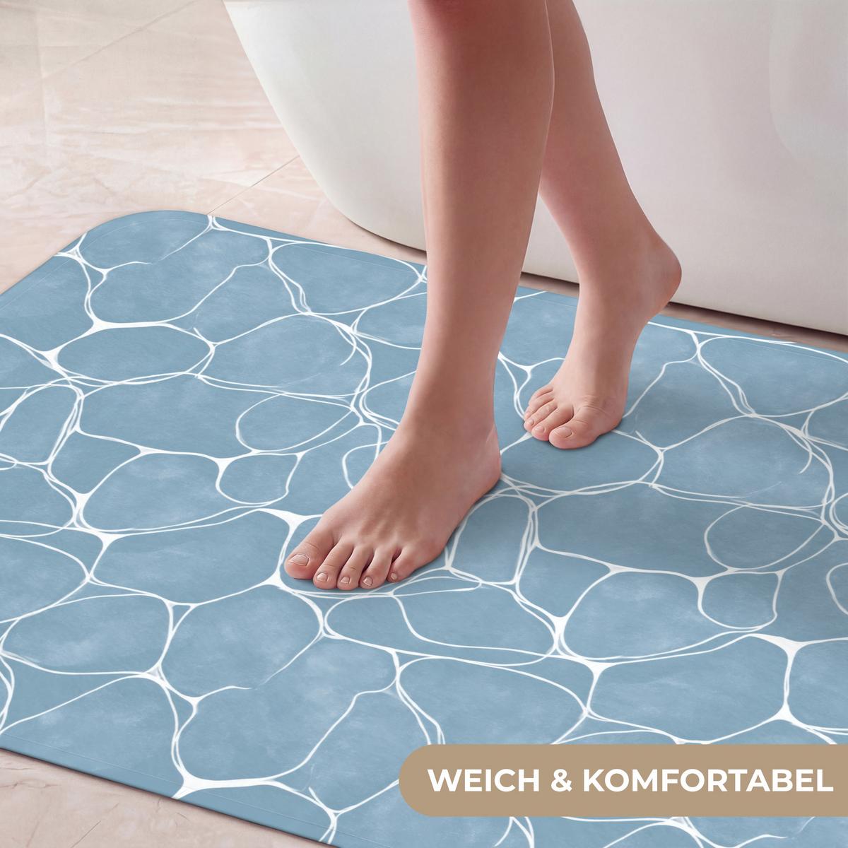 BADEMATTE Organisch - Muster - Blau 60x120 cm - Hellblau, Textil (60/120cm) - OnlyWow