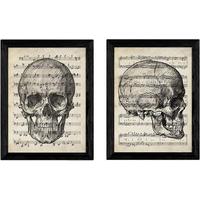 POSTER Set Mit 2 Vintage-Totenkopf Mit Notenblätter A4 Schwarzer Rahmen - Schwarz, Papier (29.7/5/21cm) - Nacnic