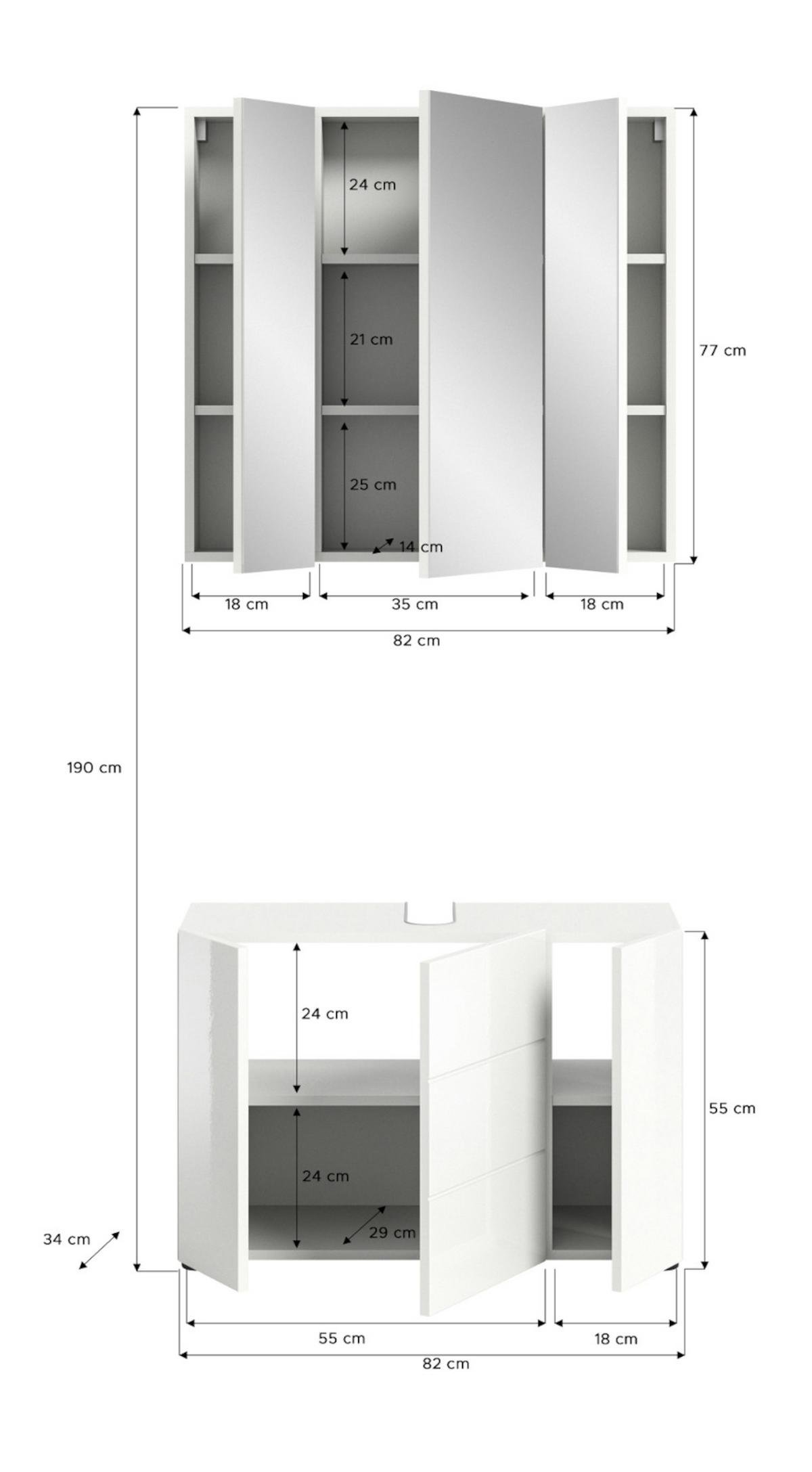 BADMÖBEL-SET 2-teilig weiß Hochglanz, Badkombination 80 cm - Weiß Hochglanz, Glas/Holzwerkstoff (82/190/34cm) - Inn.Furn