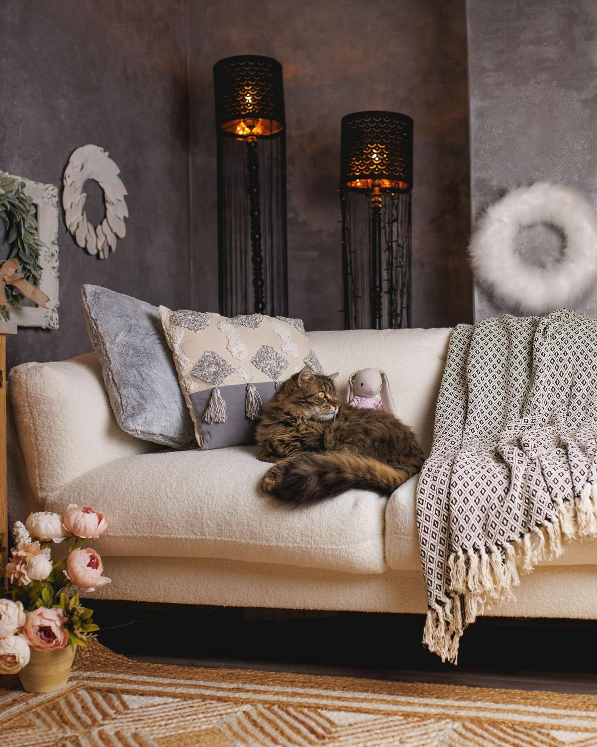 3-SITZER-SOFA Bouclé Weiß Lenvik - Weiß, Textil (210/75/90cm) - Beliani