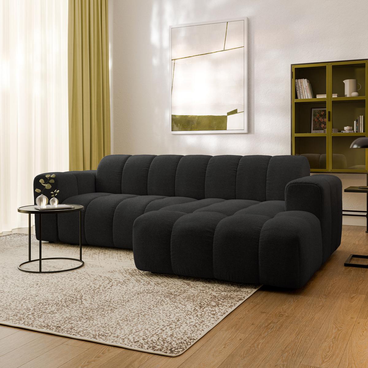 ECKSOFA TISI Schwarz Strukturstoff - Schwarz, Holz (274/165cm) - MASSENO