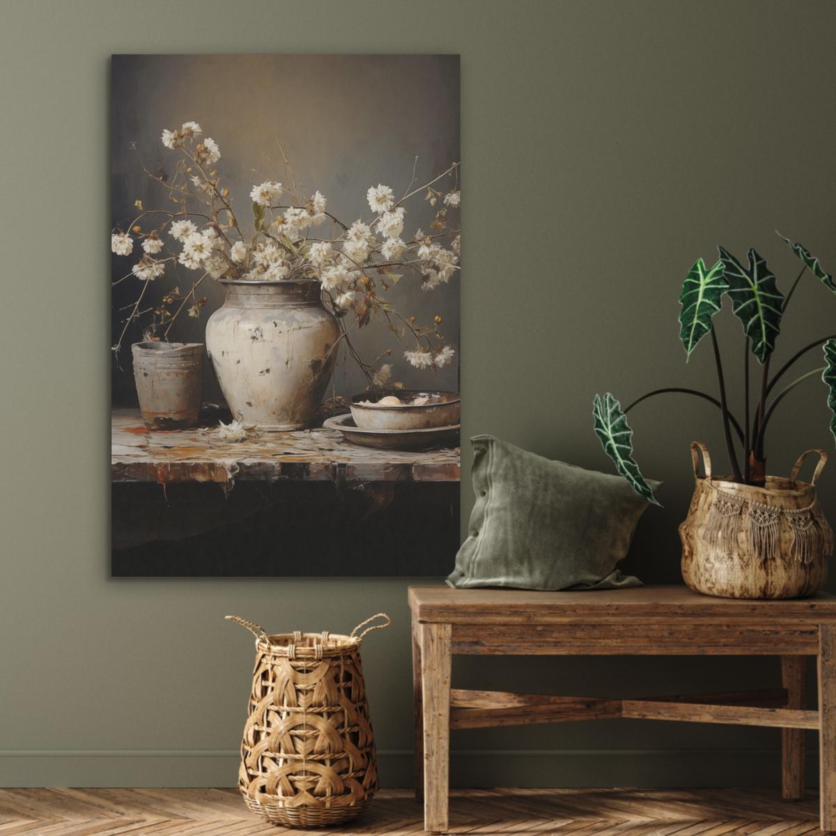 AKUSTIKBILD Stilleben - Blumen - Blumenstrauß - Vase - Wein Wanddeko 60x90 cm - Schwarz, Kunststoff (60/90/0.9cm) - MuchoWow