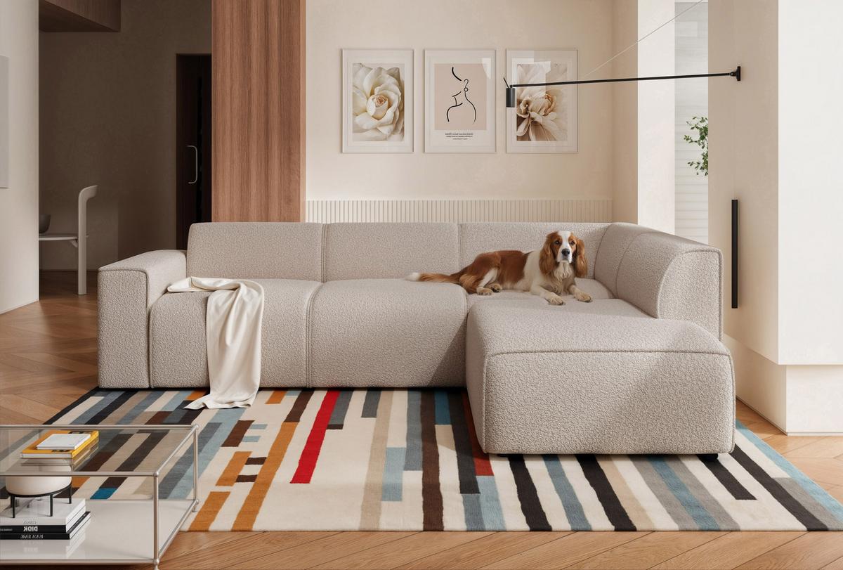 ECKSOFA ZAVO Rechts Feiner Mischstoff in Beige - Beige, Kunststoff/Textil (310/218cm) - Idohome