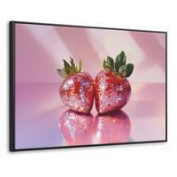 LEINWAND Bilder mit Rahmen - Disco - Obst - Glitzer - Erdbeere - 120x80 - Pink, Textil (120/80cm) - MuchoWow