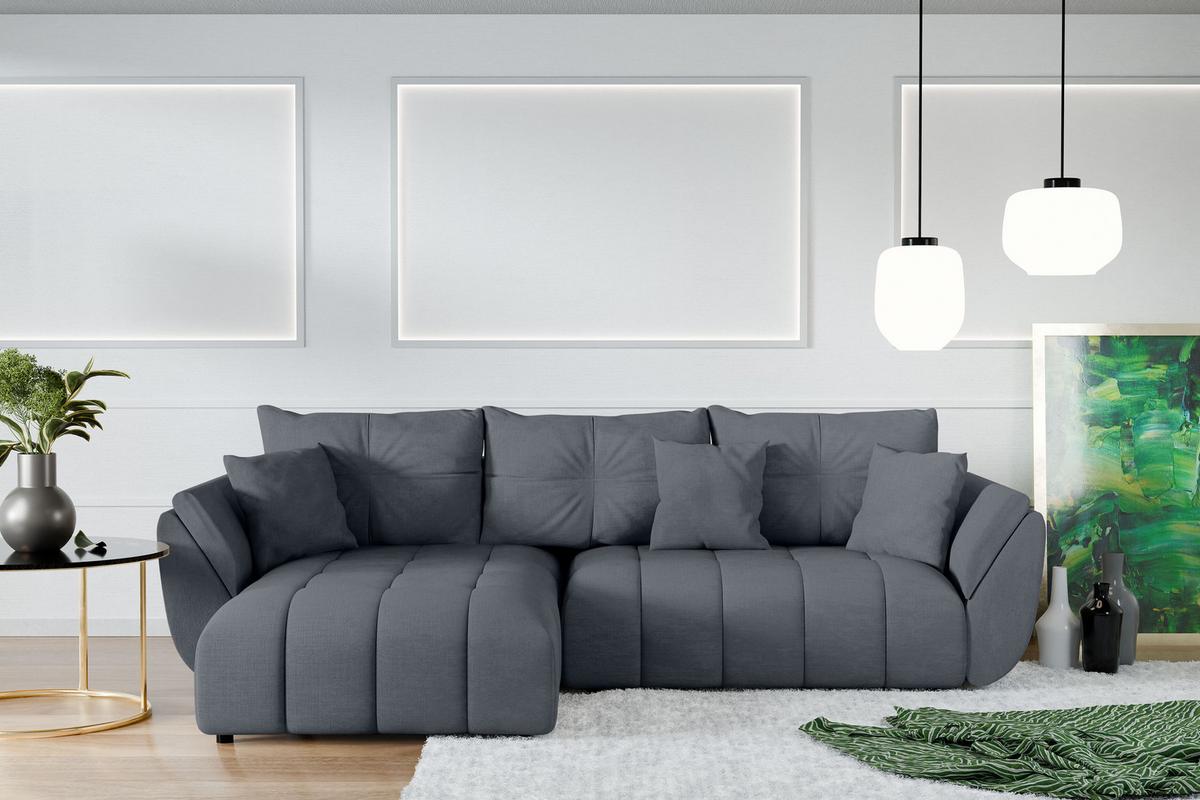 ECKSOFA L Form Verciani Grau 280/190/91 cm mit Schlaffunktion - Schwarz/Grau, Kunststoff/Textil (280/190cm) - AX Living